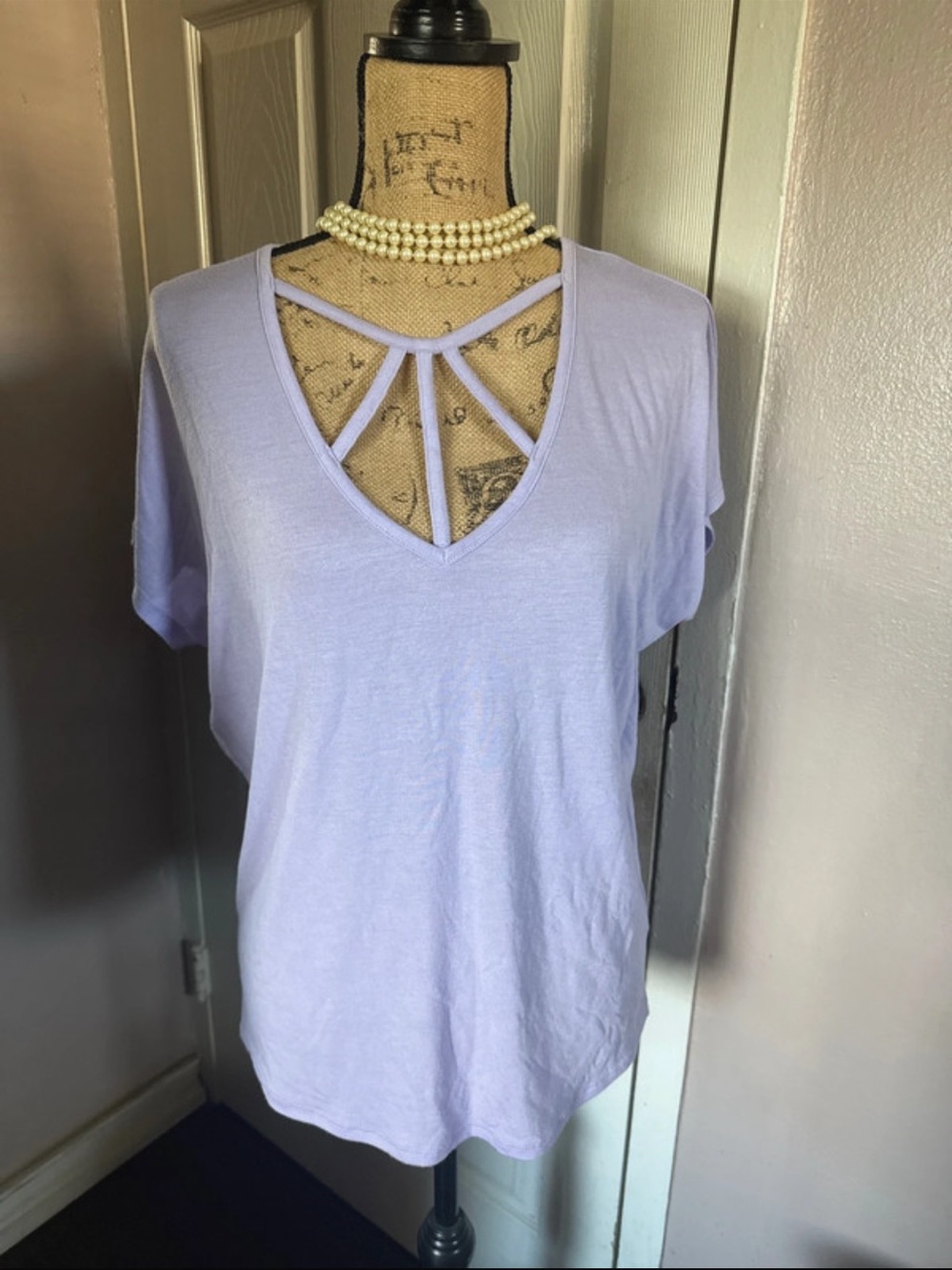 Express Lavender Short Sleeve Tee with Strappy V-Neck